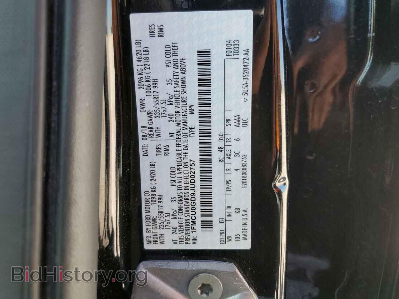 2018 FORD ESCAPE - VIN: 1FMCU0GD9JUD02757 - Фото 12