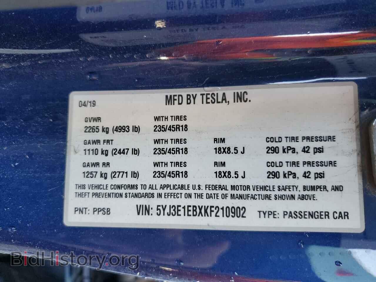 2019 TESLA MODEL 3 - VIN: 5YJ3E1EBXKF210902 - Фото 12