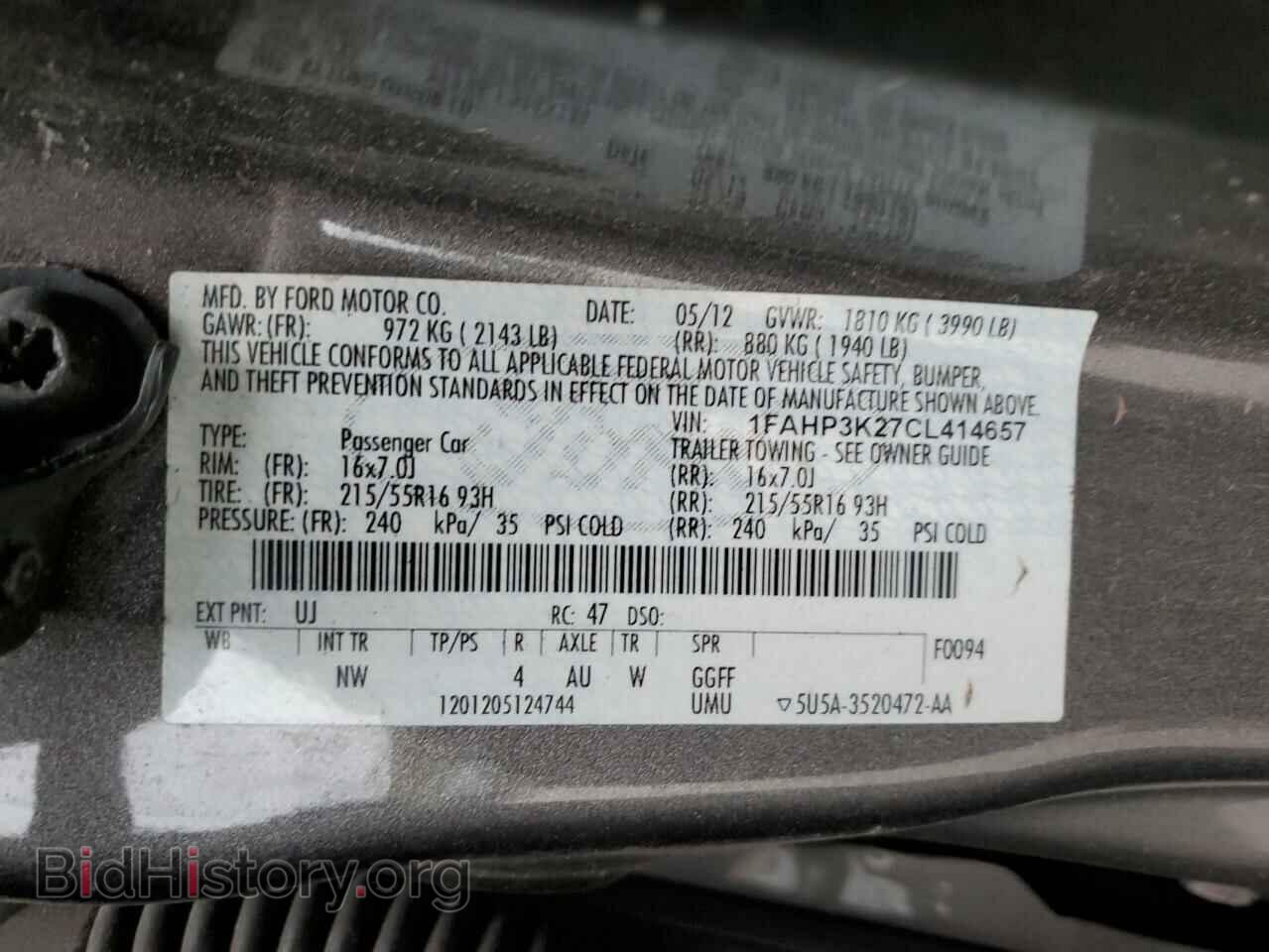 2012 FORD FOCUS - VIN: 1FAHP3K27CL414657 - Фото 12