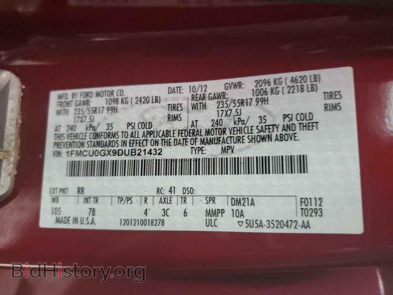 2013 FORD ESCAPE - VIN: 1FMCU0GX9DUB21432 - Фото 13