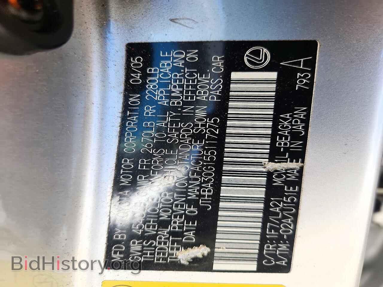 2005 LEXUS ES330 - VIN: JTHBA30G155117275 - Photo 12