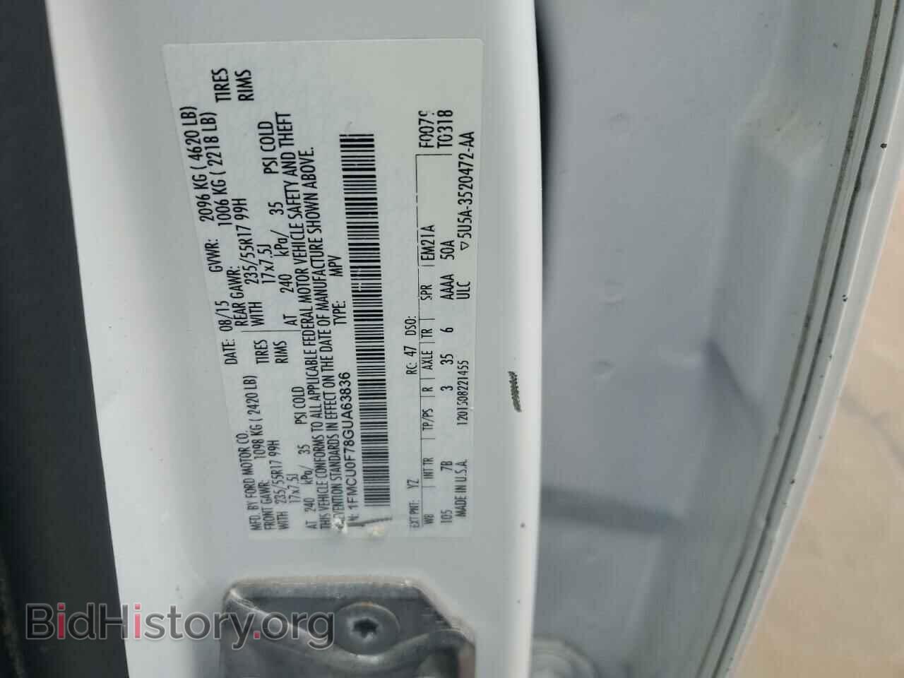 2016 FORD ESCAPE - VIN: 1FMCU0F78GUA63836 - Фото 13
