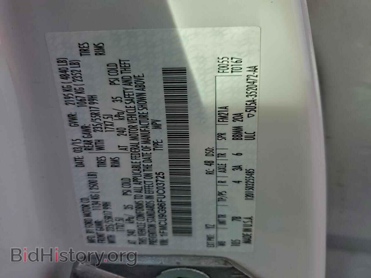 2015 FORD ESCAPE - VIN: 1FMCU9G96FUC03725 - Фото 13