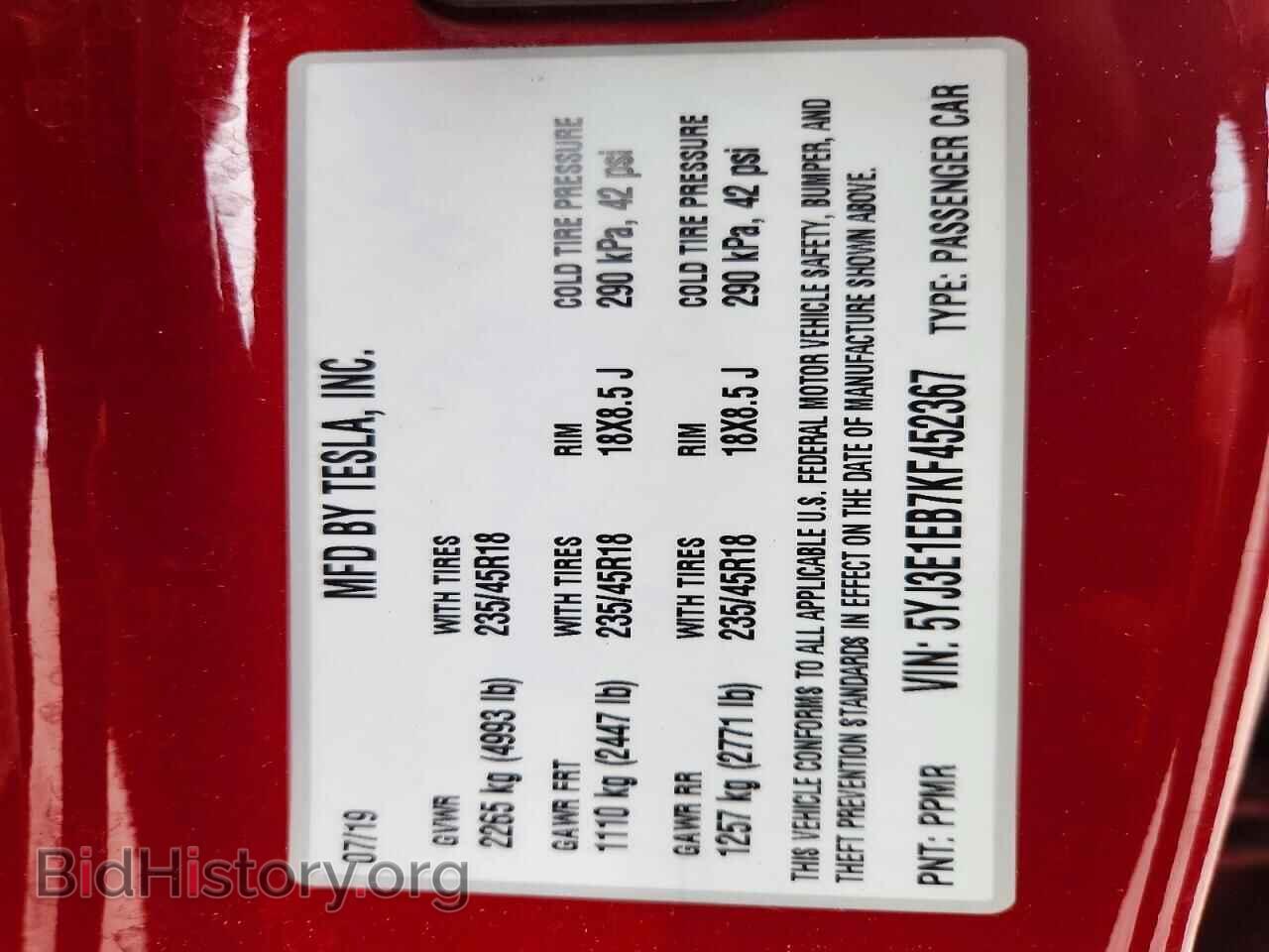 2019 TESLA MODEL 3 - VIN: 5YJ3E1EB7KF452367 - Photo 12