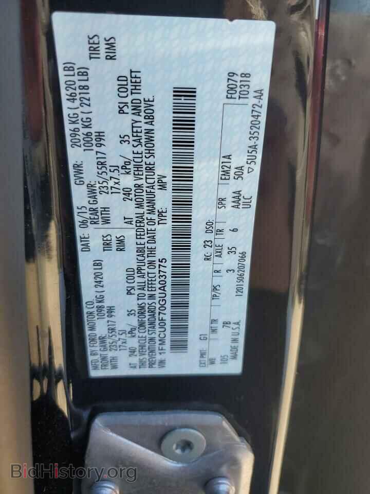 2016 FORD ESCAPE - VIN: 1FMCU0F70GUA03775 - Фото 12