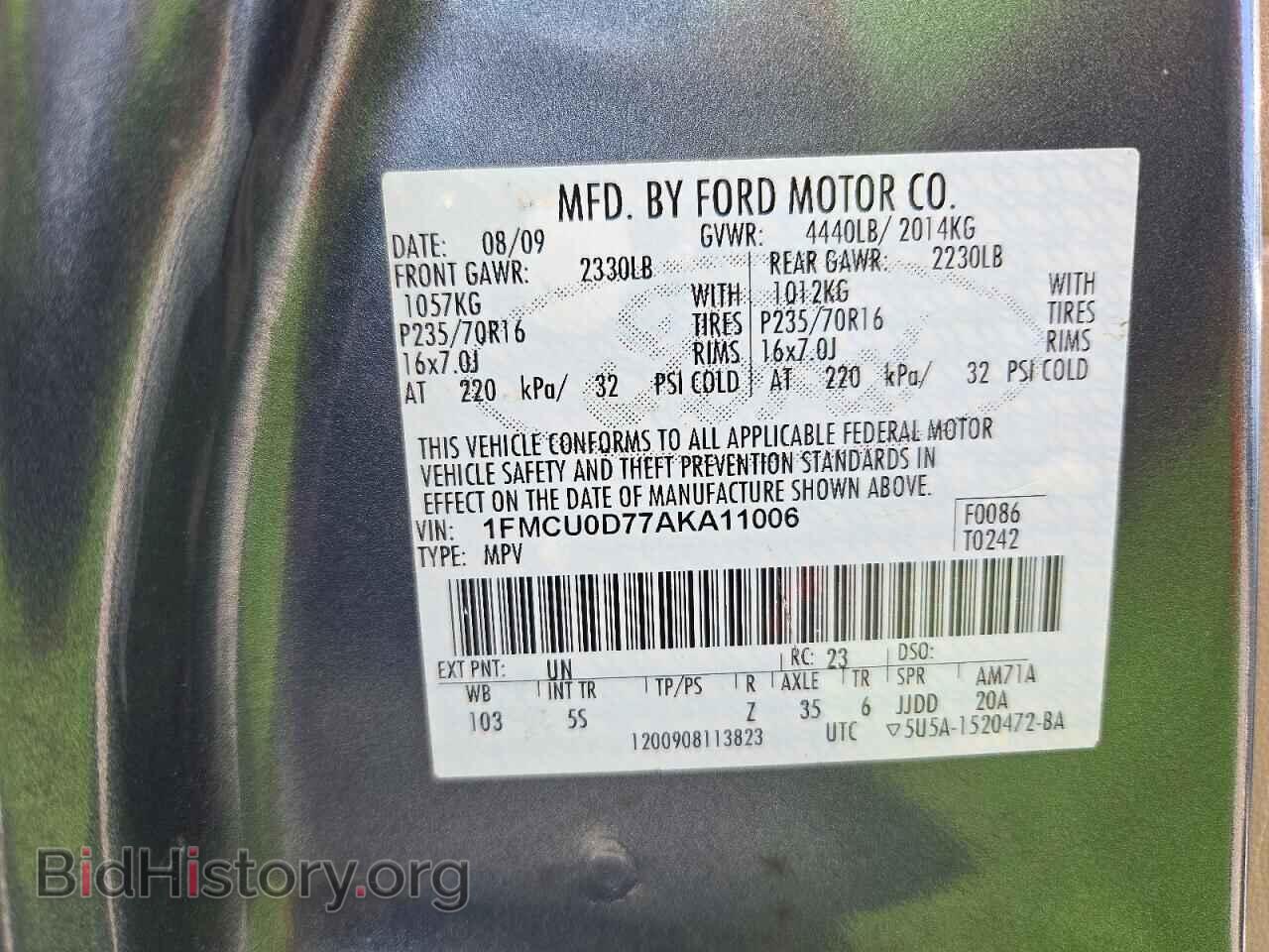 2010 FORD ESCAPE - VIN: 1FMCU0D77AKA11006 - Фото 13
