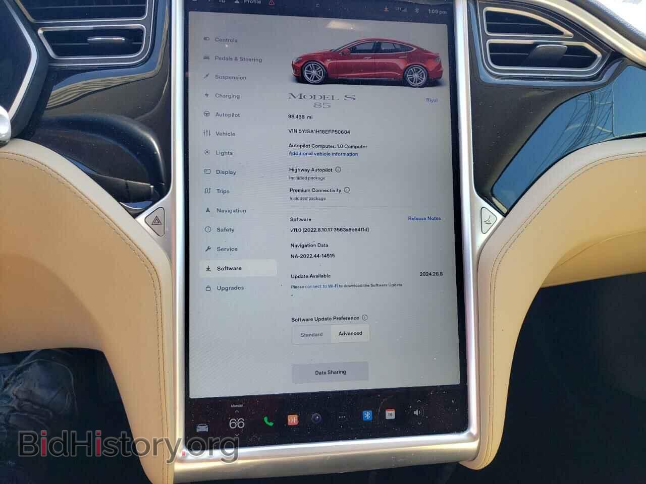 2014 TESLA MODEL S - VIN: 5YJSA1H18EFP50604 - Фото 9