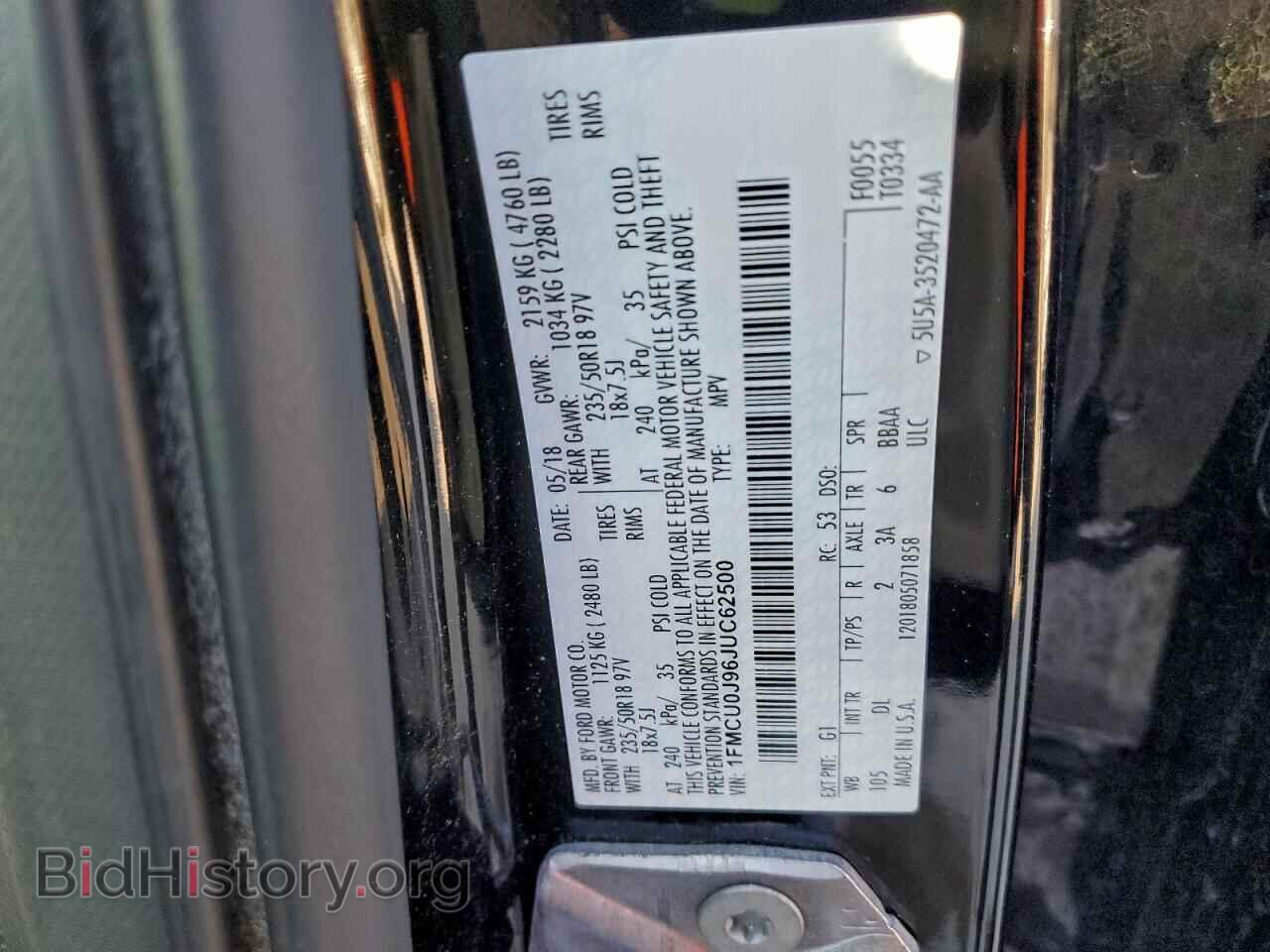 2018 FORD ESCAPE - VIN: 1FMCU0J96JUC62500 - Фото 13