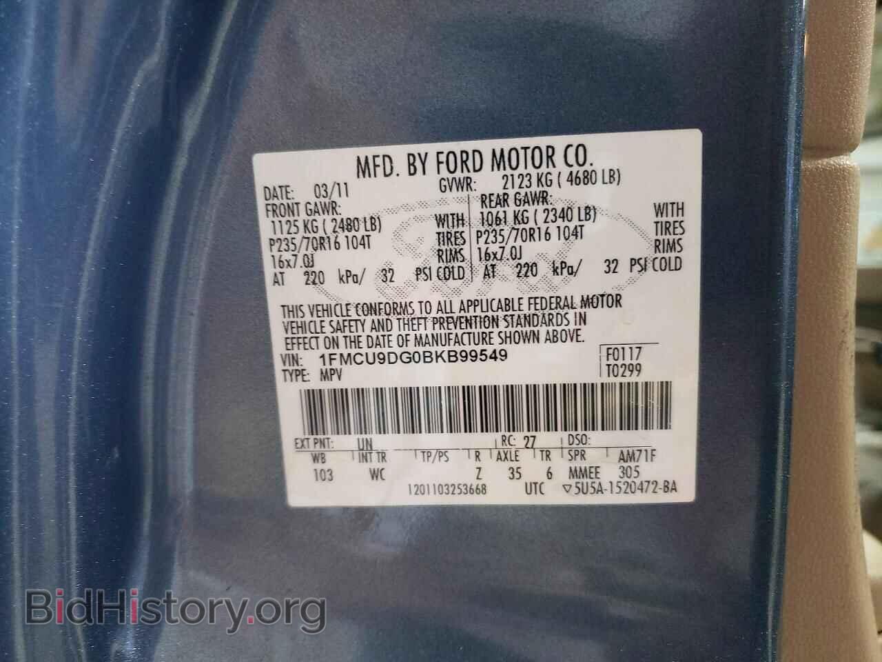 2011 FORD ESCAPE - VIN: 1FMCU9DG0BKB99549 - Photo 13