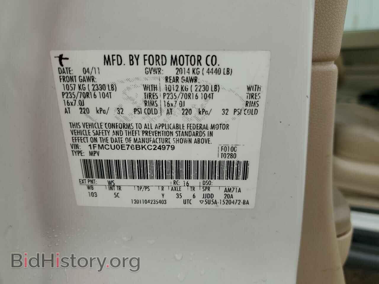 2011 FORD ESCAPE - VIN: 1FMCU0E76BKC24979 - Фото 13