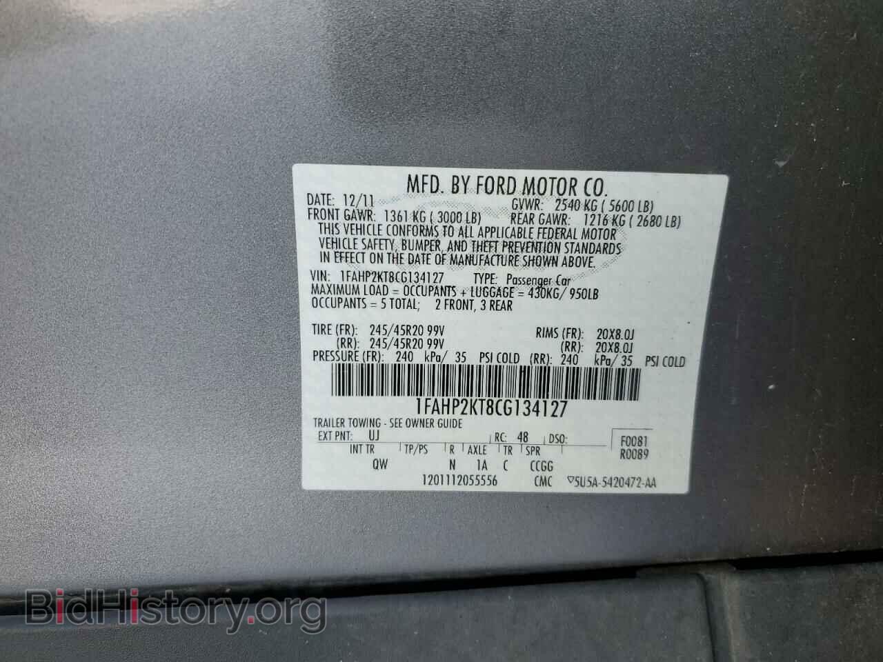 2012 FORD TAURUS - VIN: 1FAHP2KT8CG134127 - Фото 12
