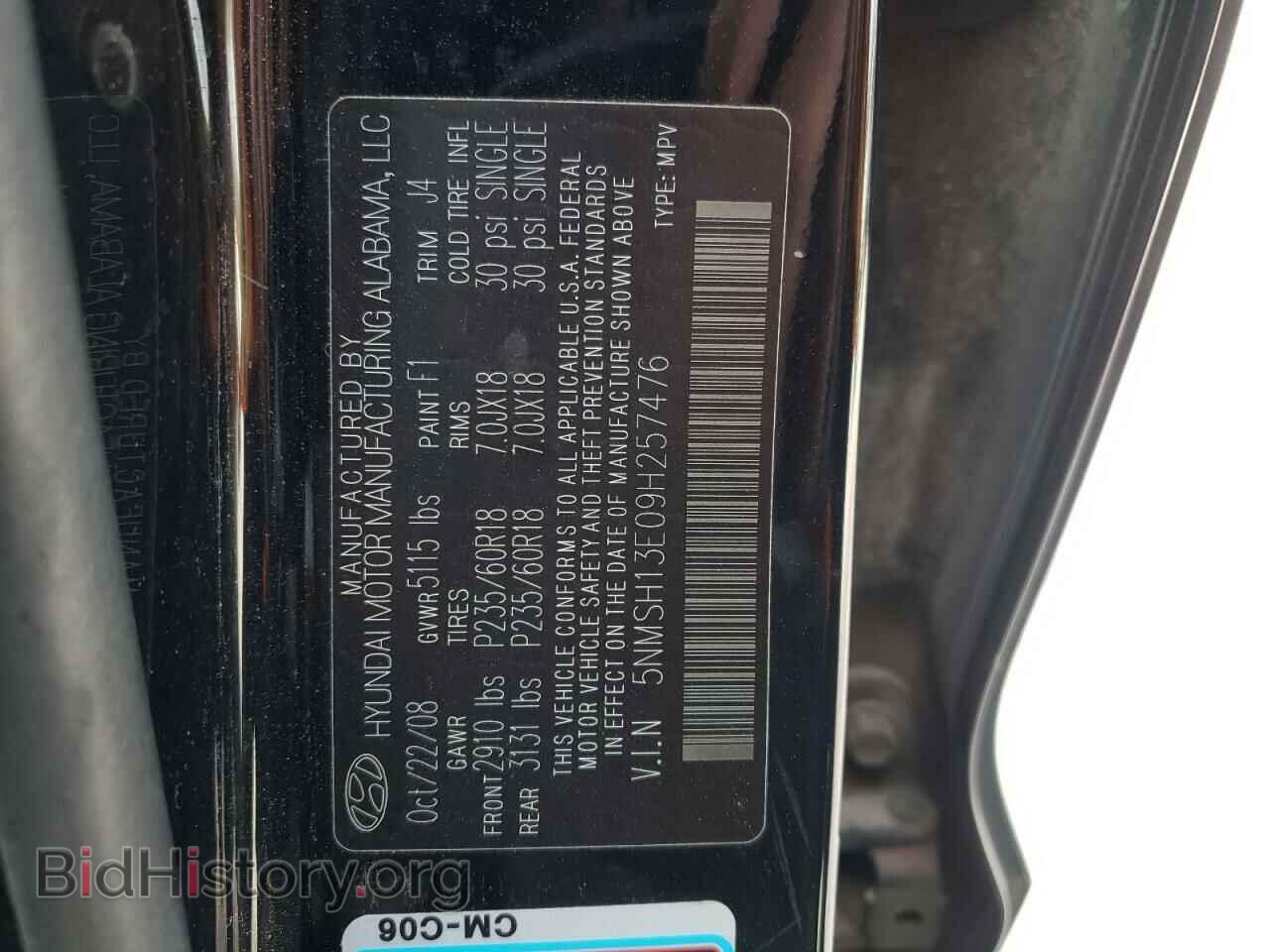 2009 HYUNDAI SANTA FE - VIN: 5NMSH13E09H257476 - Фото 13