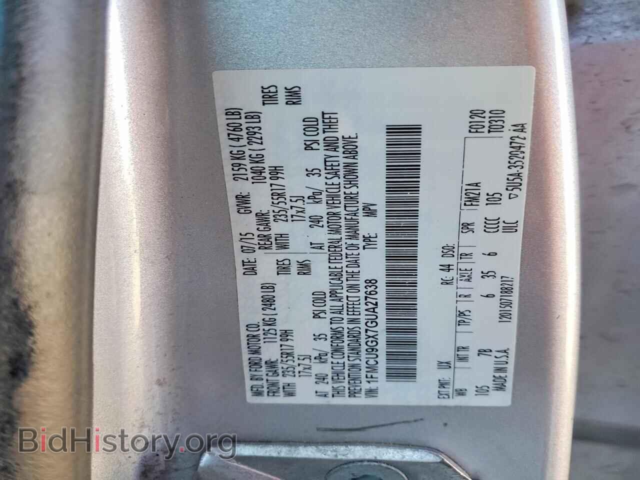 2016 FORD ESCAPE - VIN: 1FMCU9GX7GUA27638 - Фото 13