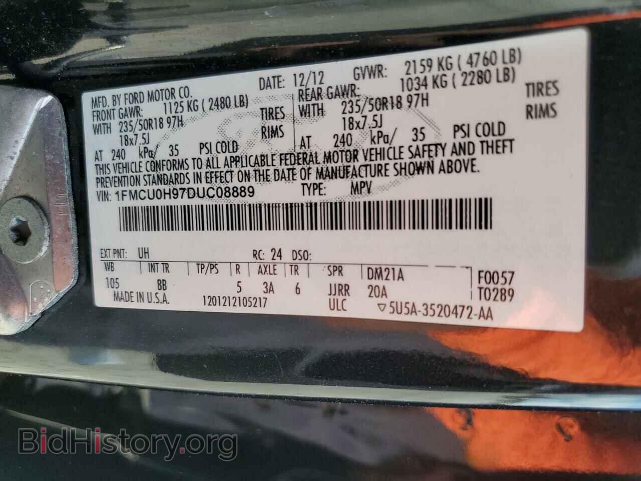 2013 FORD ESCAPE - VIN: 1FMCU0H97DUC08889 - Фото 14