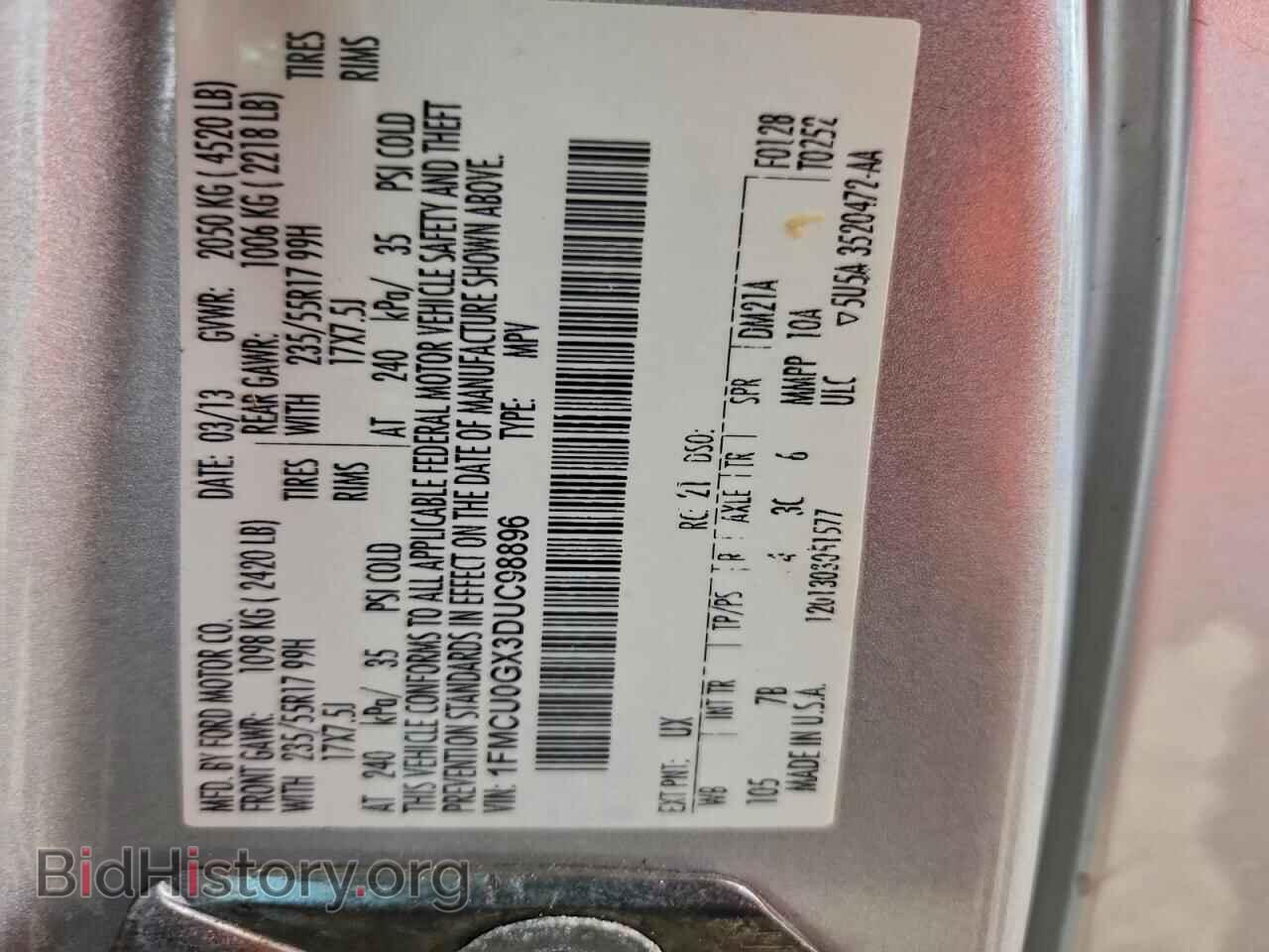 2013 FORD ESCAPE - VIN: 1FMCU0GX3DUC98896 - Фото 12