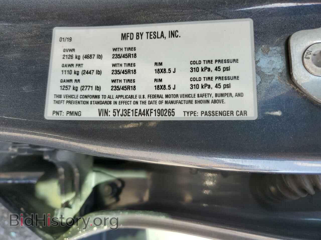 2019 TESLA MODEL 3 - VIN: 5YJ3E1EA4KF190265 - Фото 12