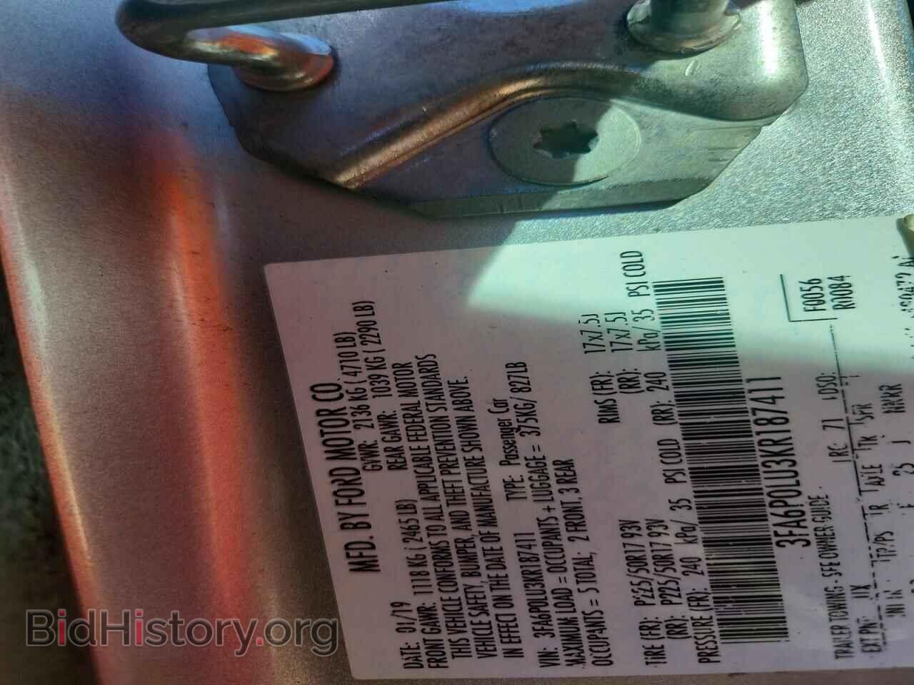 2019 FORD FUSION - VIN: 3FA6P0LU3KR187411 - Фото 13