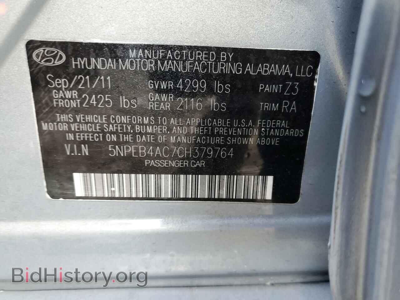 2012 HYUNDAI SONATA - VIN: 5NPEB4AC7CH379764 - Фото 12