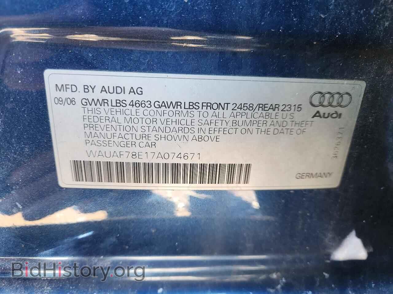 2007 AUDI A4 - VIN: WAUAF78E17A074671 - Фото 12