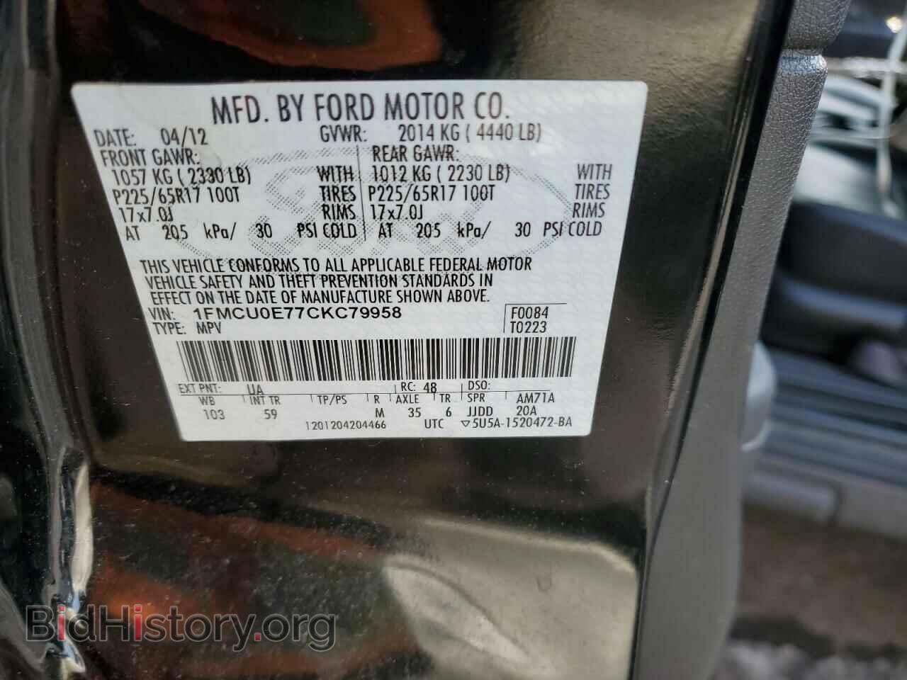 2012 FORD ESCAPE - VIN: 1FMCU0E77CKC79958 - Фото 13