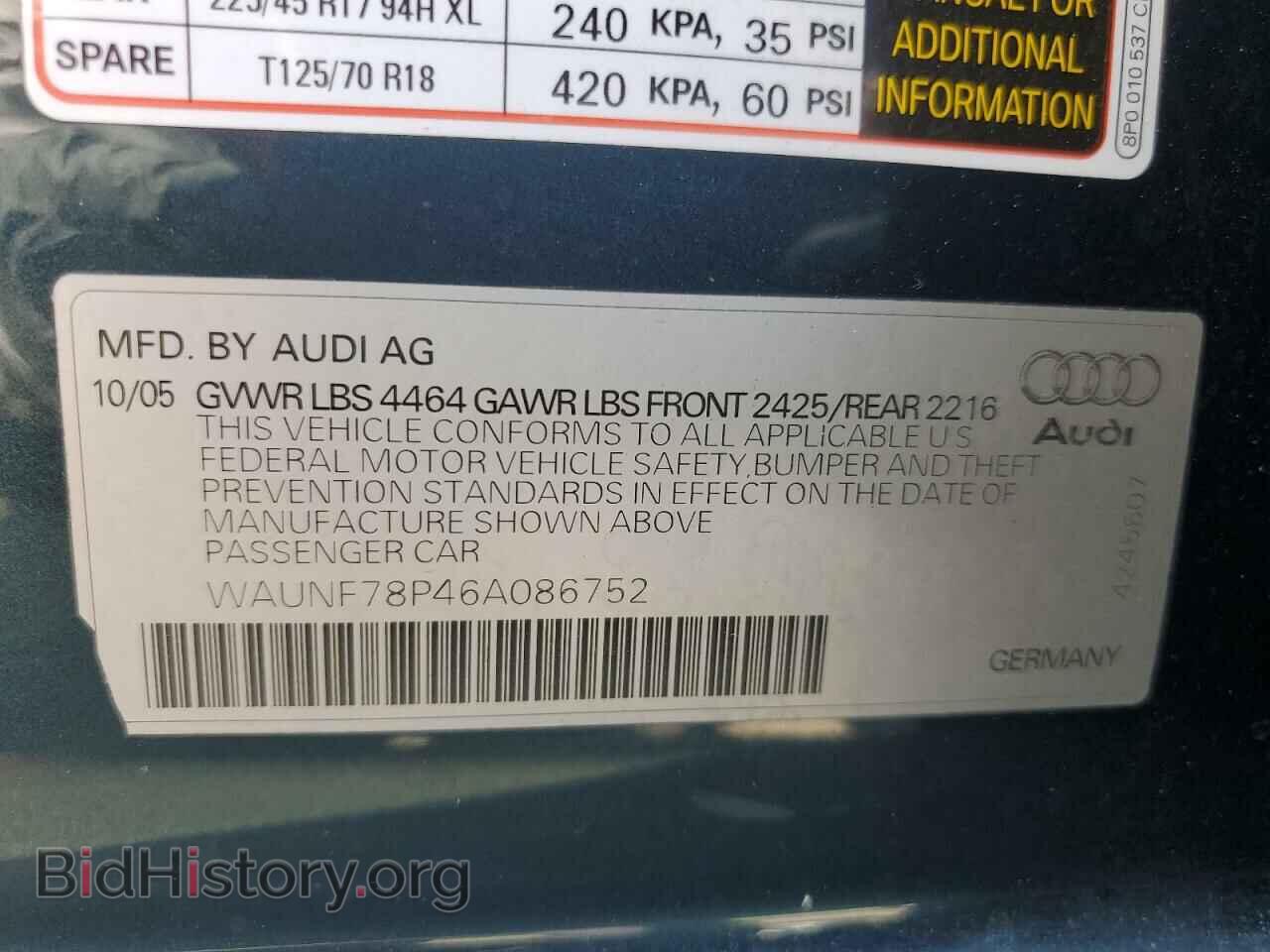 2006 AUDI A3 - VIN: WAUNF78P46A086752 - Фото 12