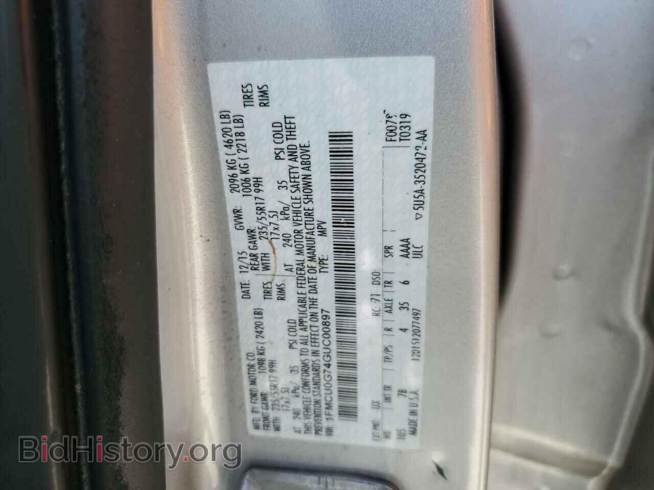 2016 FORD ESCAPE - VIN: 1FMCU0G74GUC00897 - Фото 13