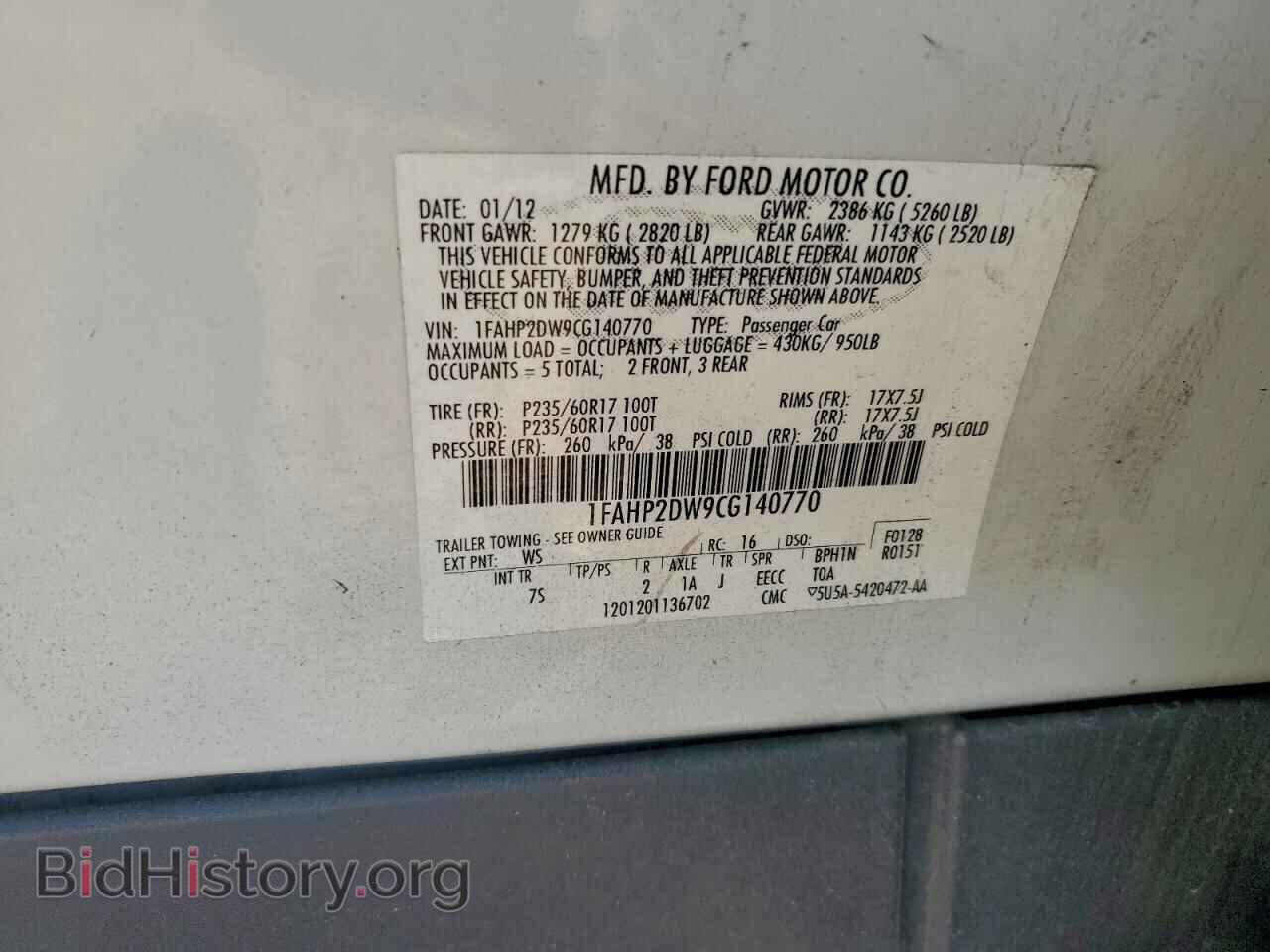 2012 FORD TAURUS - VIN: 1FAHP2DW9CG140770 - Photo 12