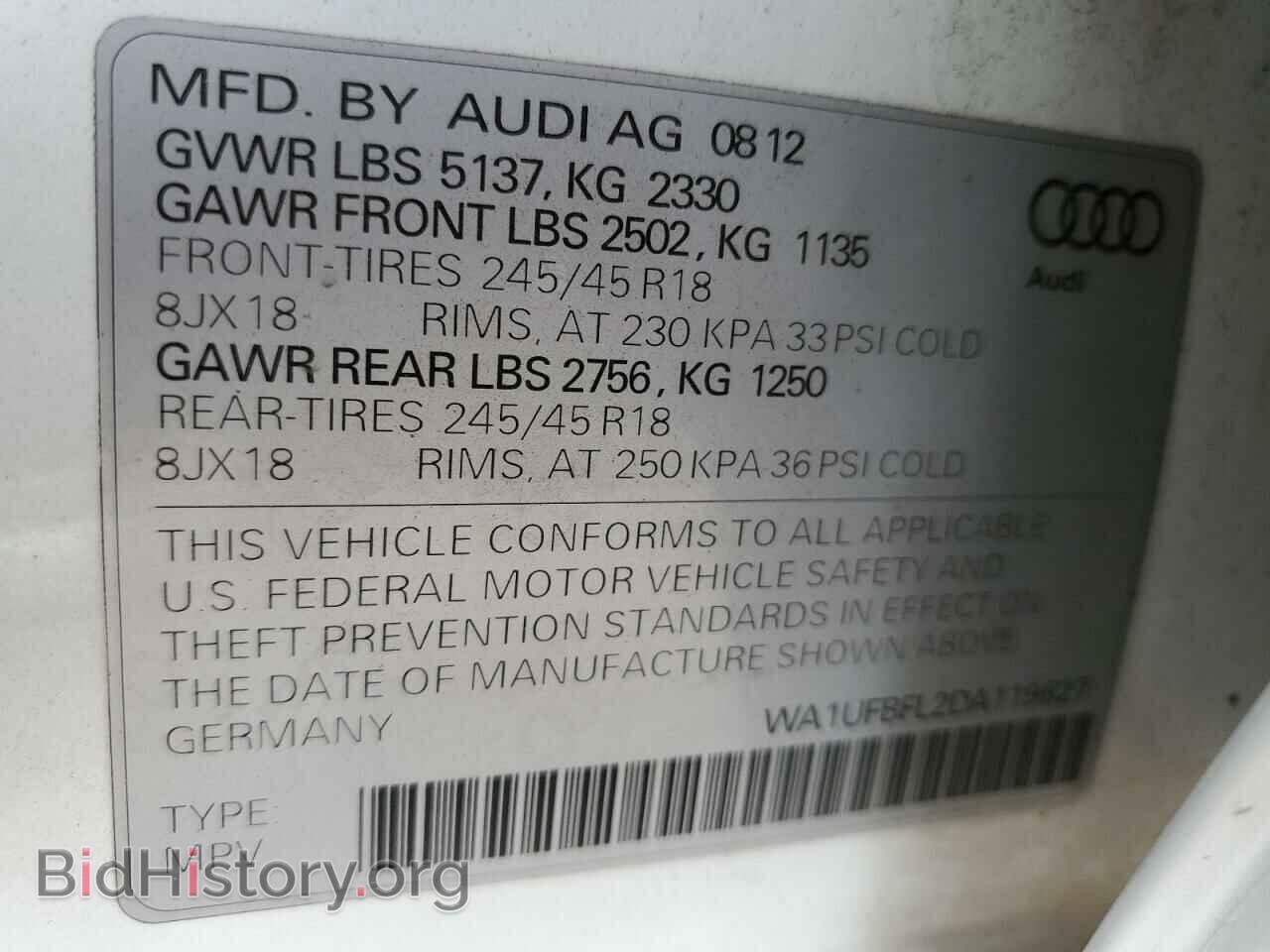 2013 AUDI A4 - VIN: WA1UFBFL2DA119627 - Фото 12