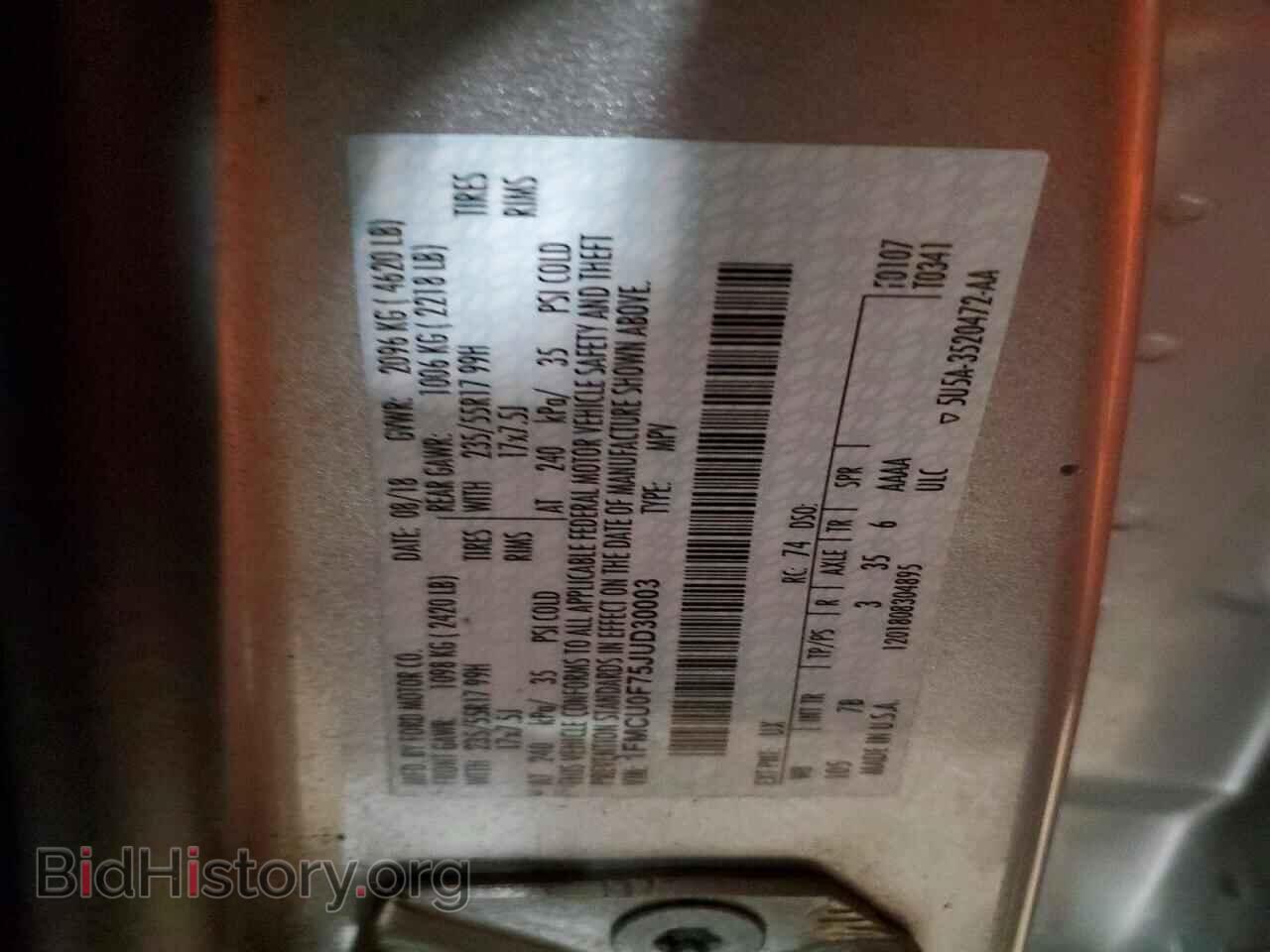 2018 FORD ESCAPE - VIN: 1FMCU0F75JUD30003 - Photo 13