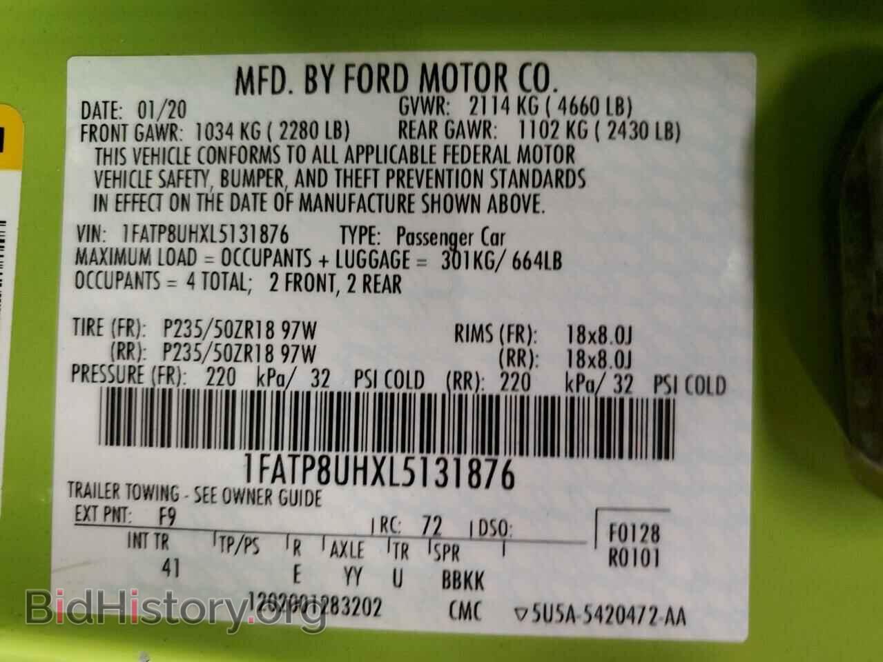 2020 FORD ALL Models - VIN: 1FATP8UHXL5131876 - Фото 12