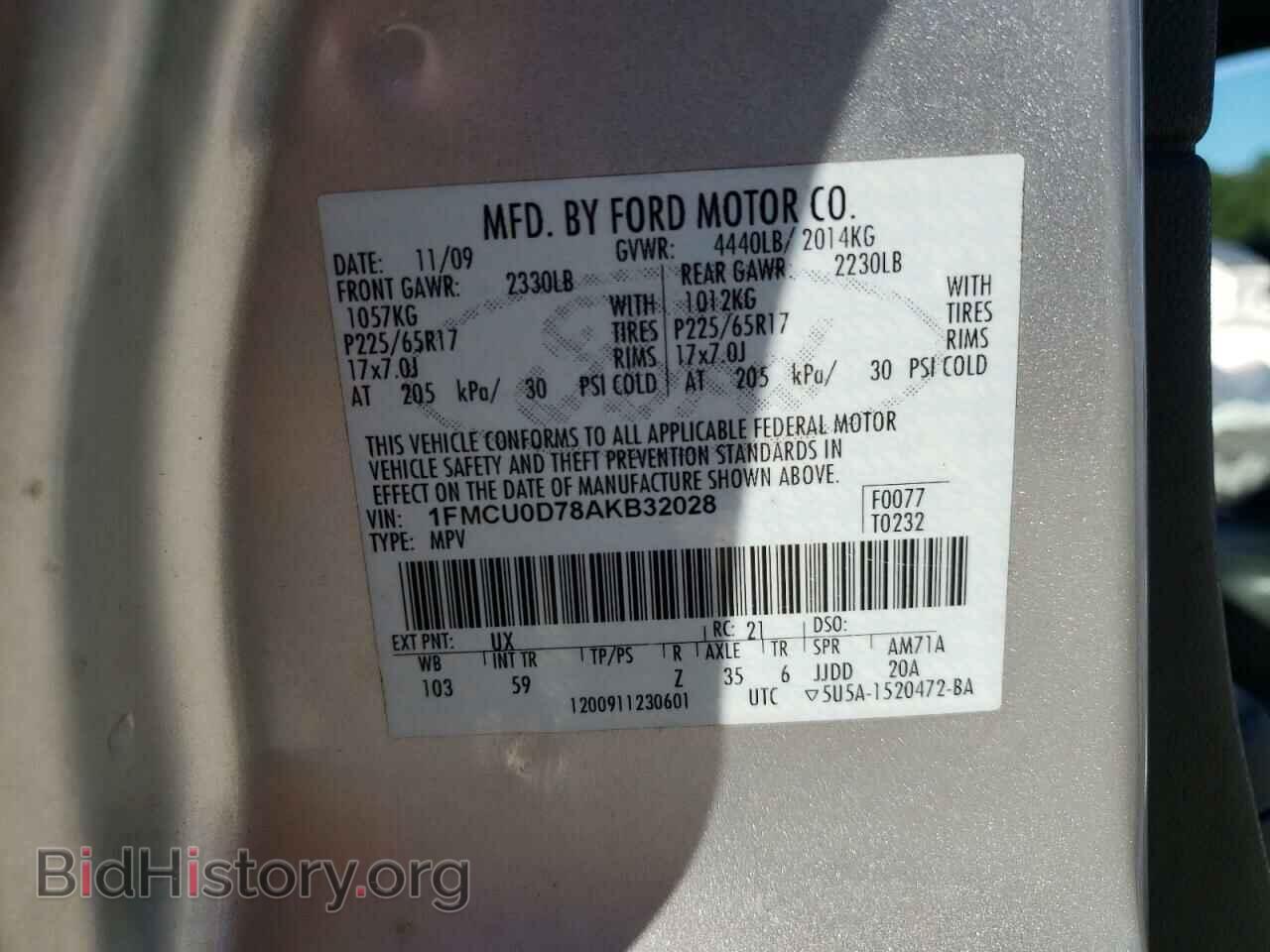 2010 FORD ESCAPE - VIN: 1FMCU0D78AKB32028 - Фото 12