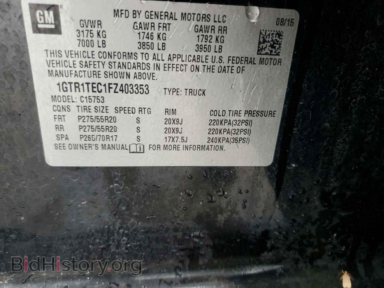 2015 GMC SIERRA - VIN: 1GTR1TEC1FZ403353 - Фото 12