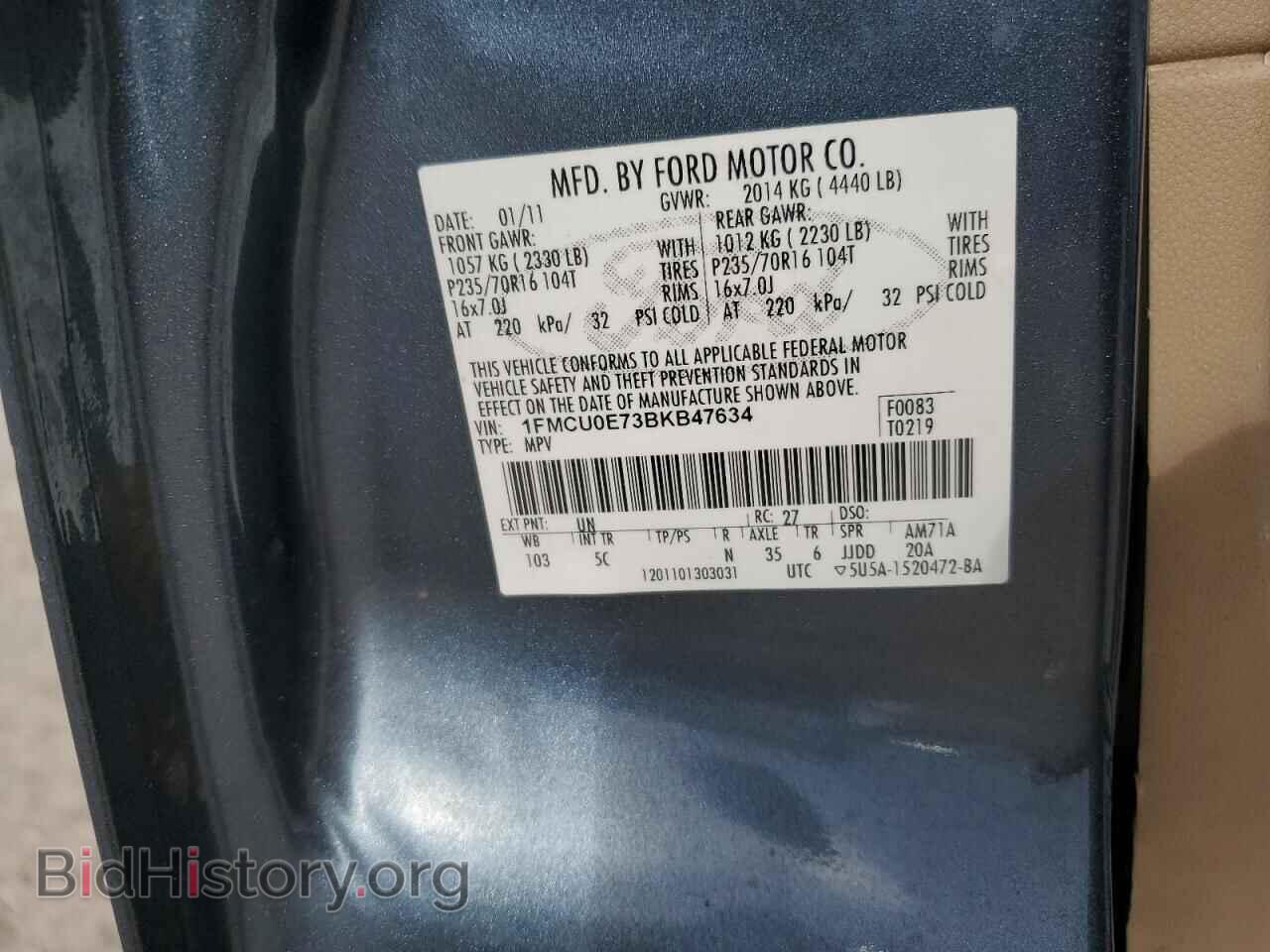 2011 FORD ESCAPE - VIN: 1FMCU0E73BKB47634 - Фото 13
