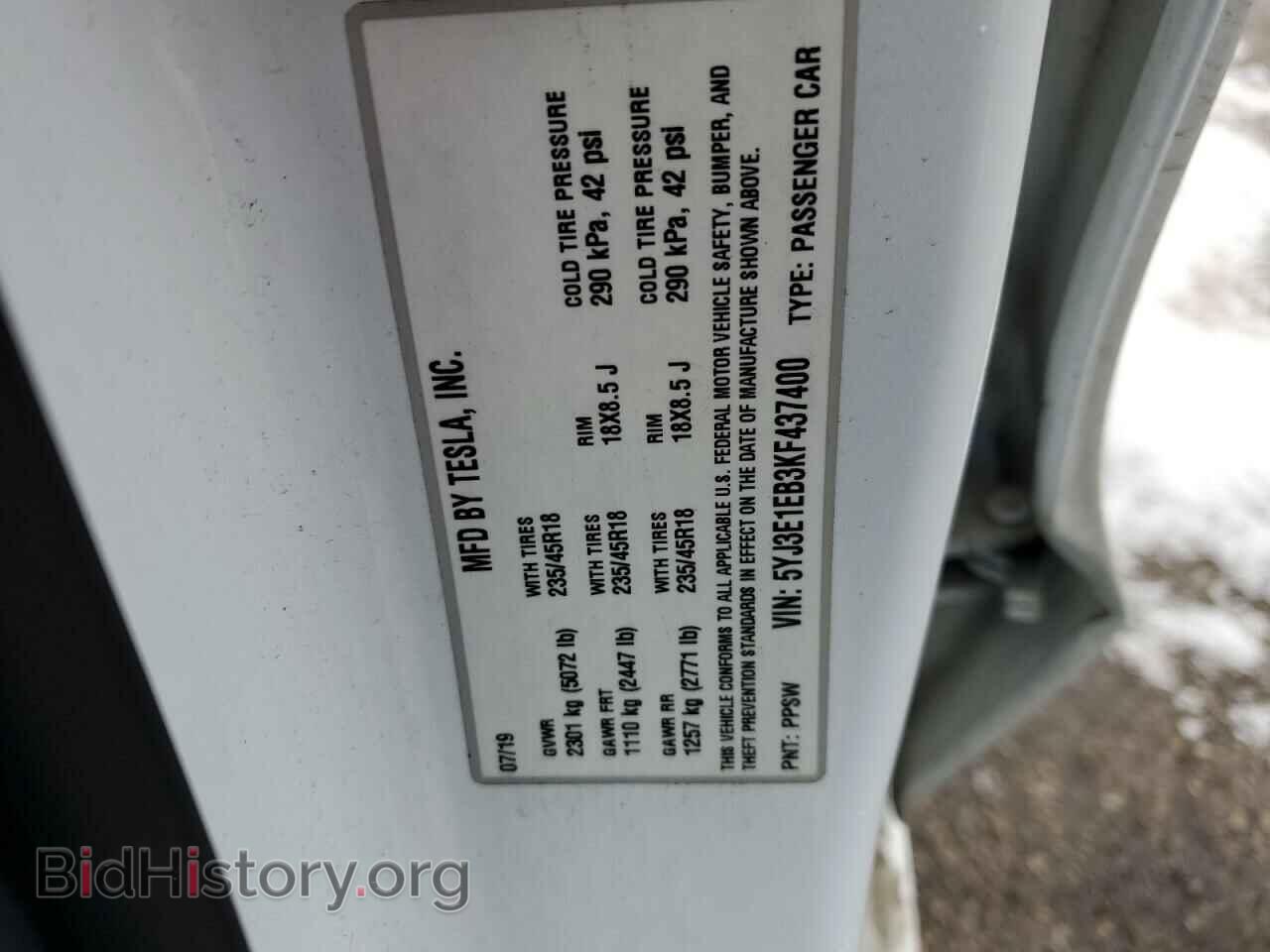 2019 TESLA MODEL 3 - VIN: 5YJ3E1EB3KF437400 - Фото 12