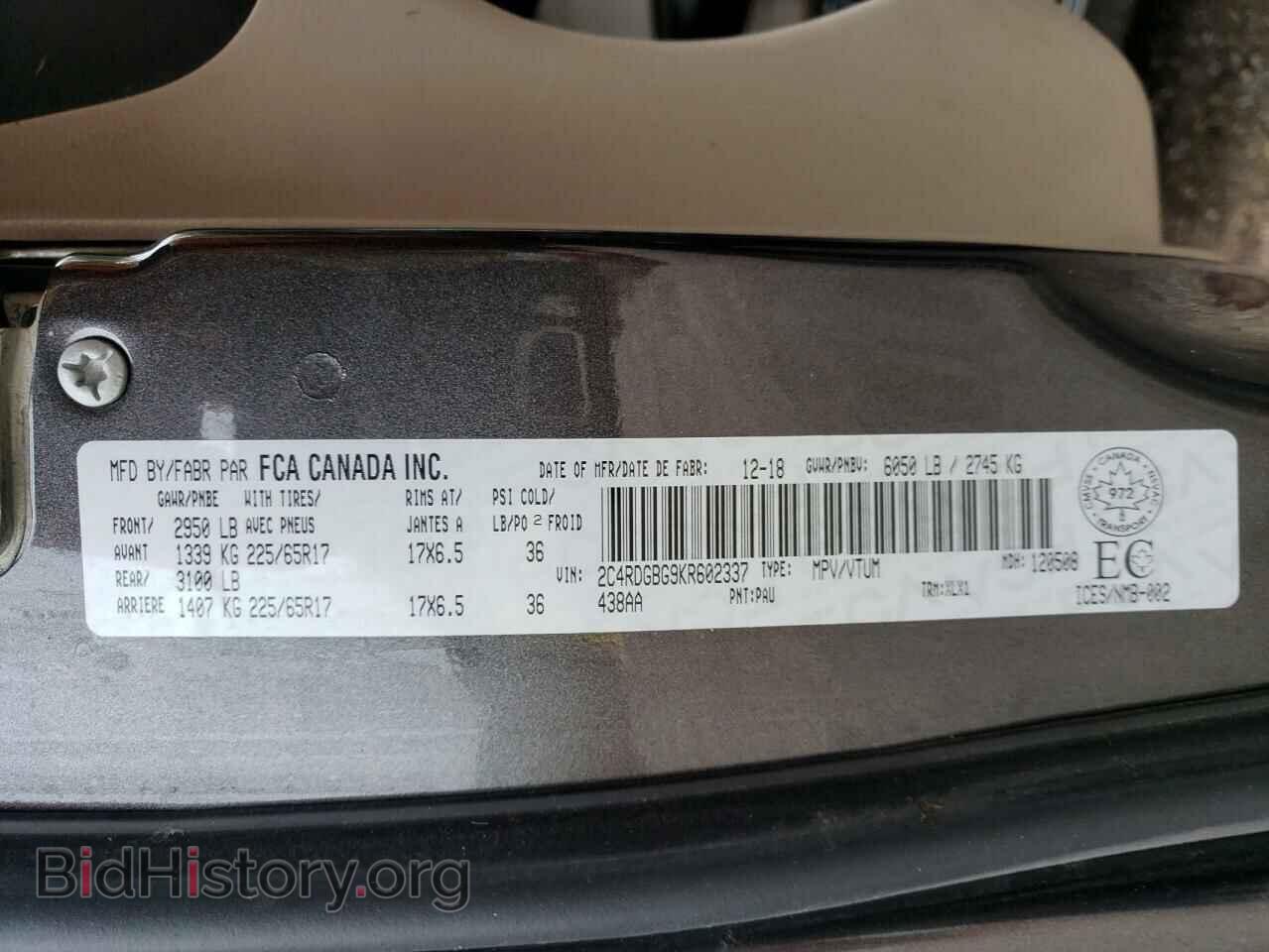 2019 DODGE CARAVAN - VIN: 2C4RDGBG9KR602337 - Фото 13