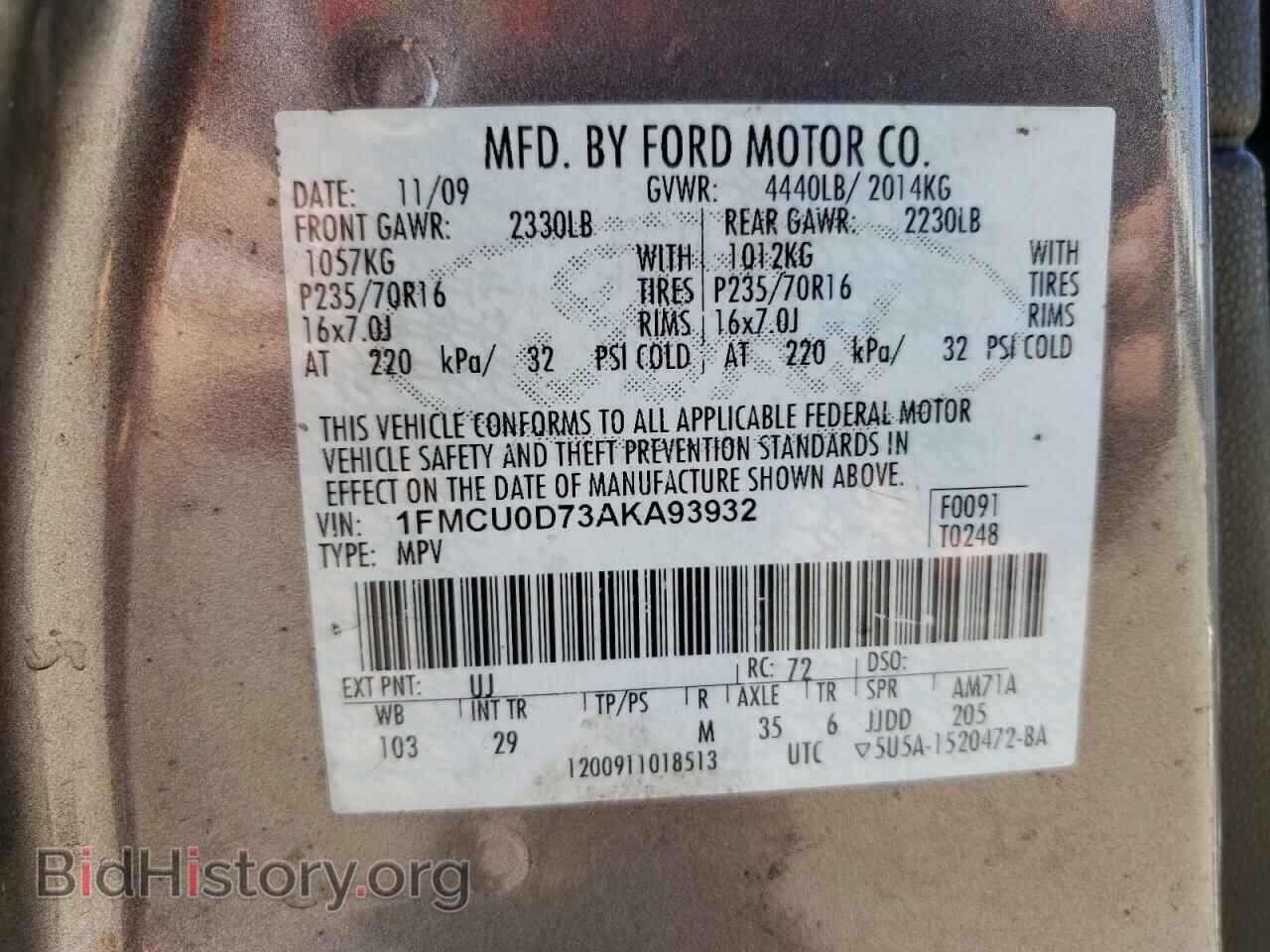2010 FORD ESCAPE - VIN: 1FMCU0D73AKA93932 - Фото 13