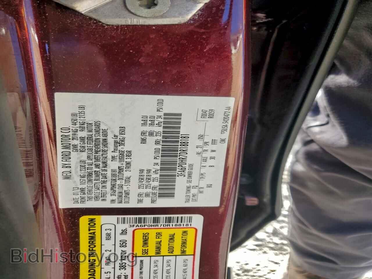 2013 FORD FUSION - VIN: 3FA6P0HR7DR188181 - Фото 12