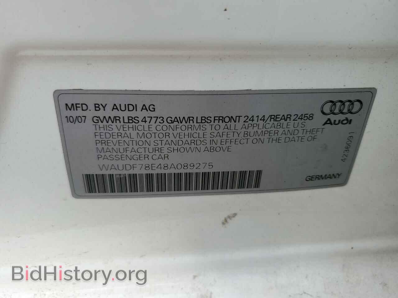 2008 AUDI A4 - VIN: WAUDF78E48A089275 - Photo 12