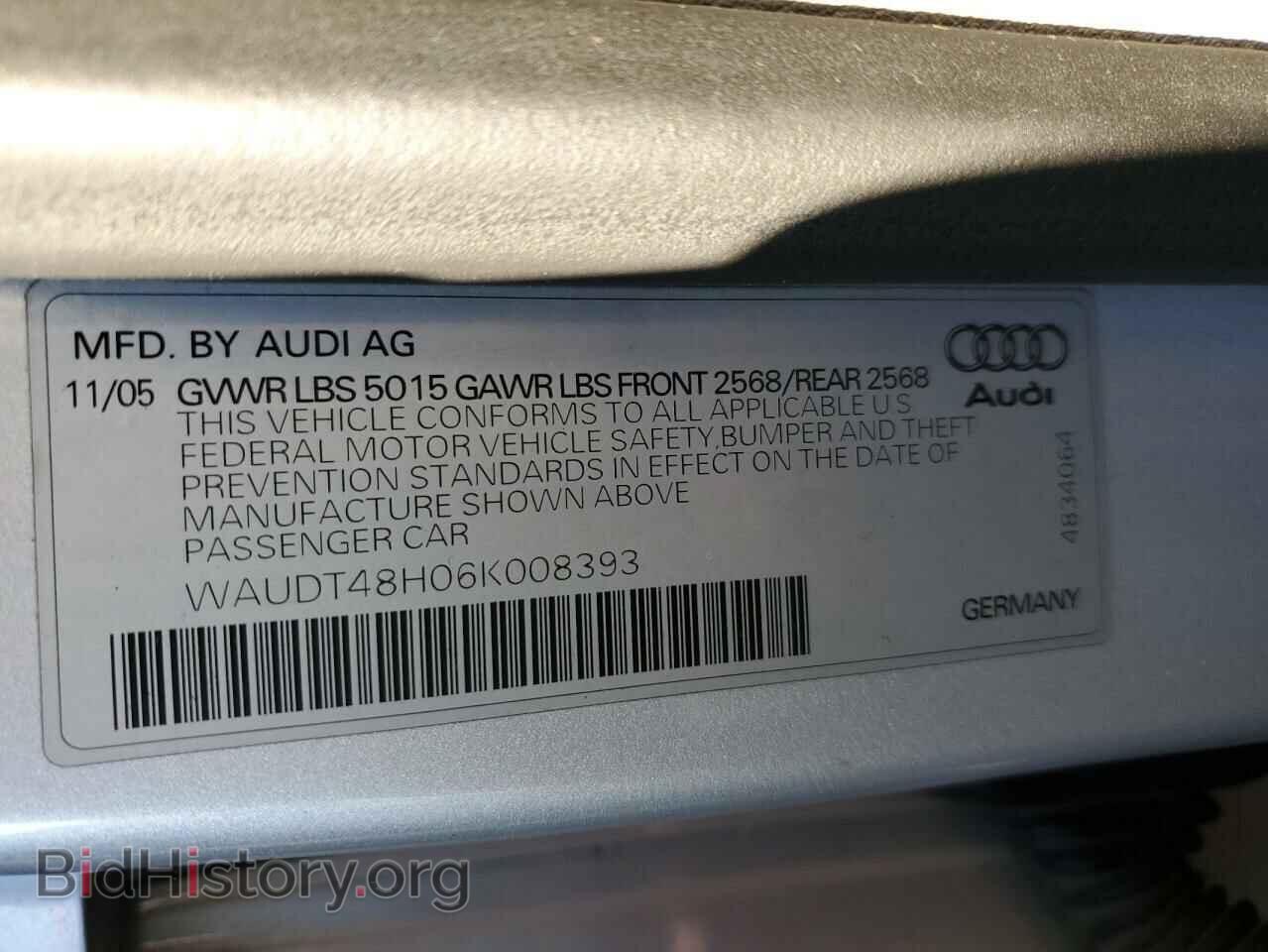 2006 AUDI A4 - VIN: WAUDT48H06K008393 - Фото 12