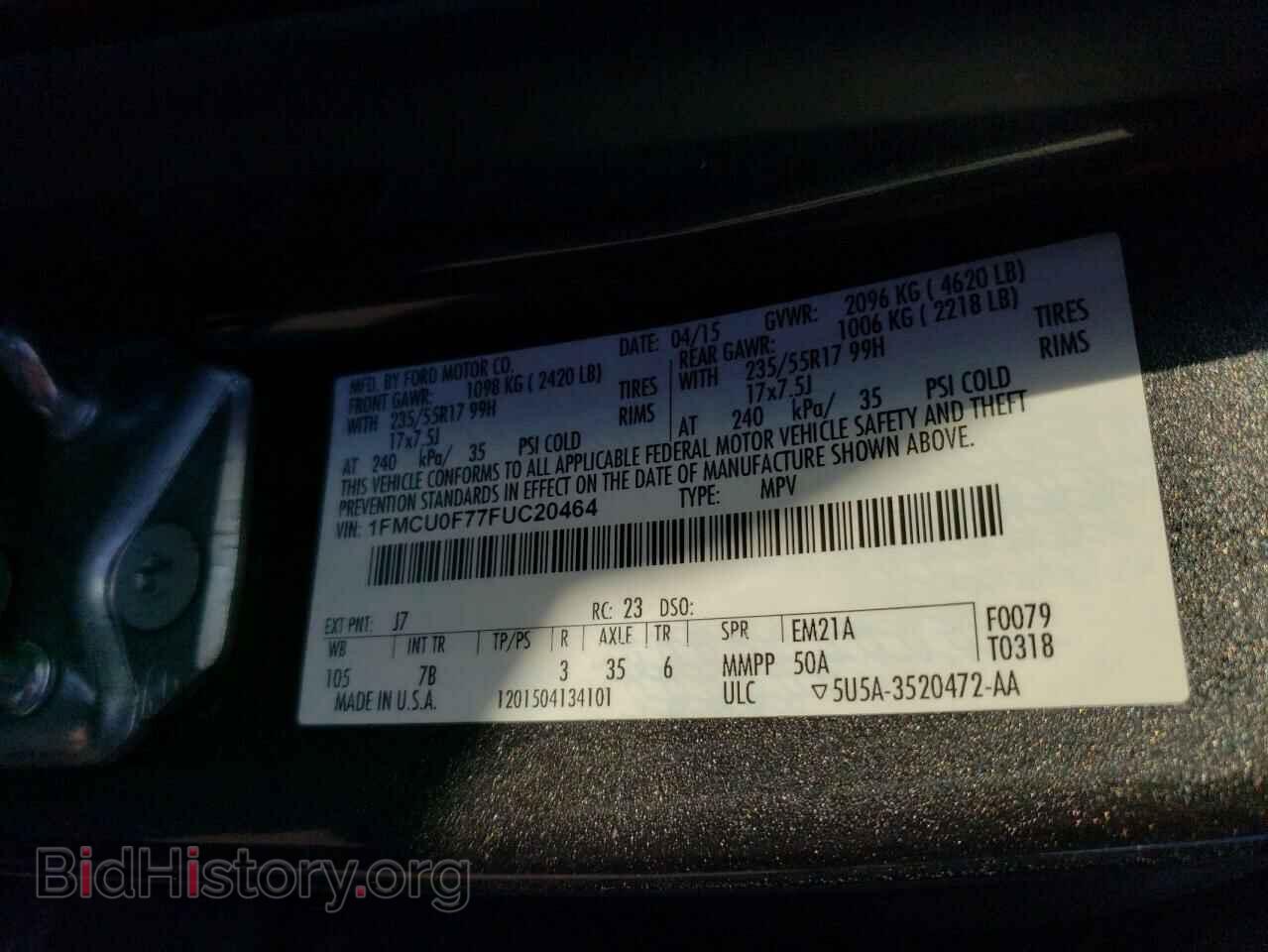 2015 FORD ESCAPE - VIN: 1FMCU0F77FUC20464 - Фото 13