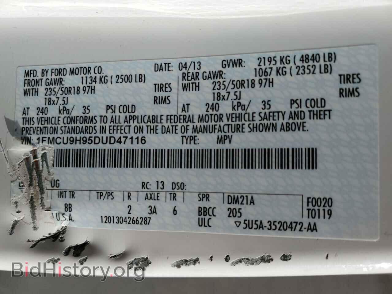 2013 FORD ESCAPE - VIN: 1FMCU9H95DUD47116 - Фото 13