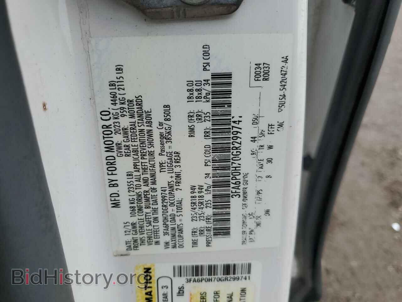 2016 FORD FUSION - VIN: 3FA6P0H70GR299741 - Фото 12