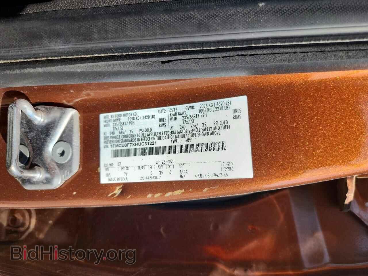 2017 FORD ESCAPE - VIN: 1FMCU0F7XHUC31221 - Фото 13