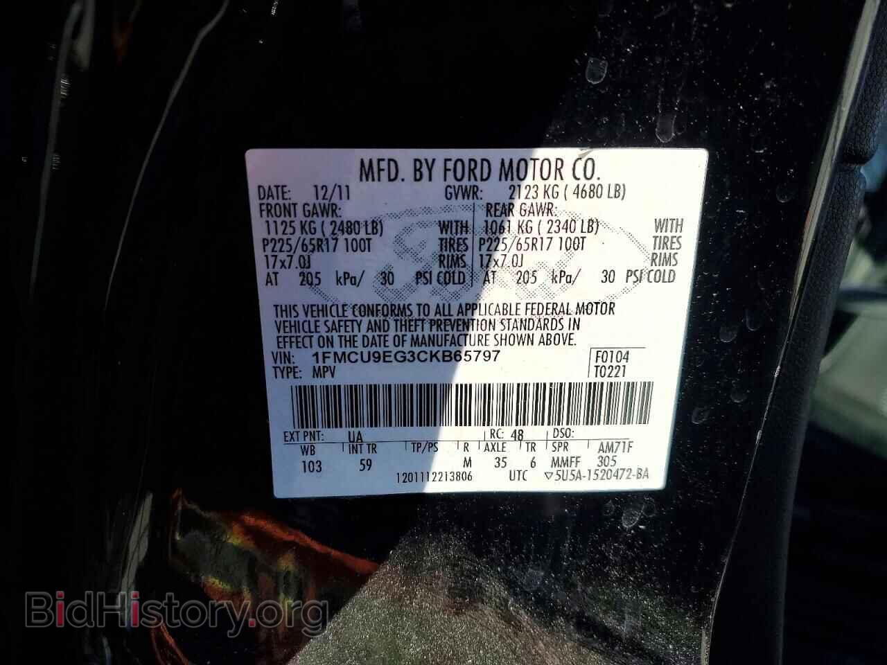2012 FORD ESCAPE - VIN: 1FMCU9EG3CKB65797 - Фото 13