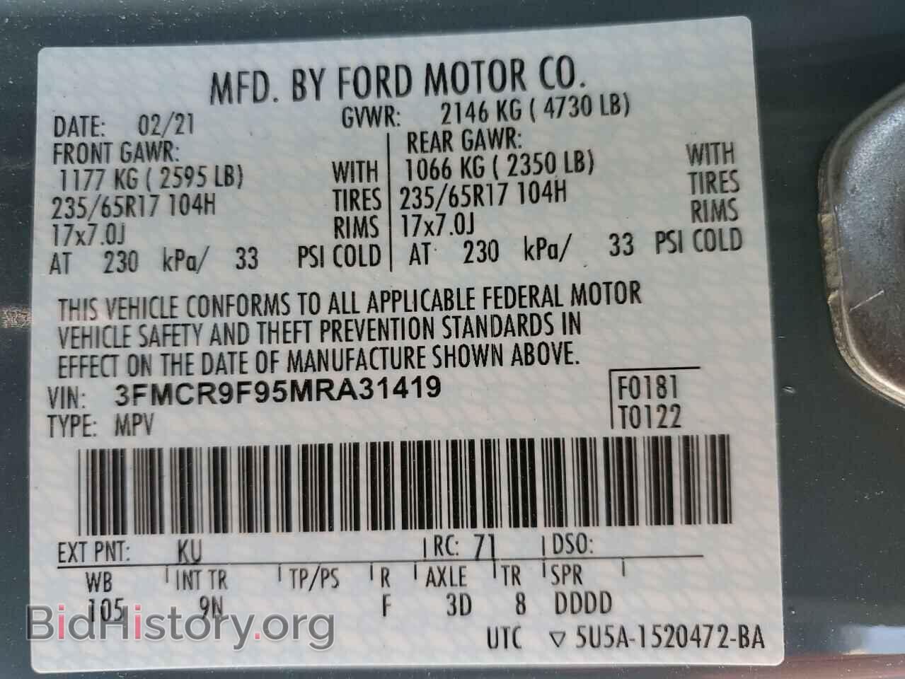 2021 FORD BRONCO - VIN: 3FMCR9F95MRA31419 - Фото 14