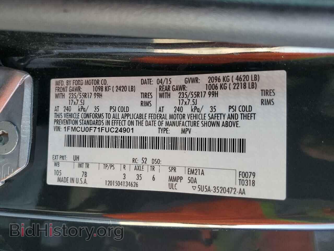 2015 FORD ESCAPE - VIN: 1FMCU0F71FUC24901 - Фото 12