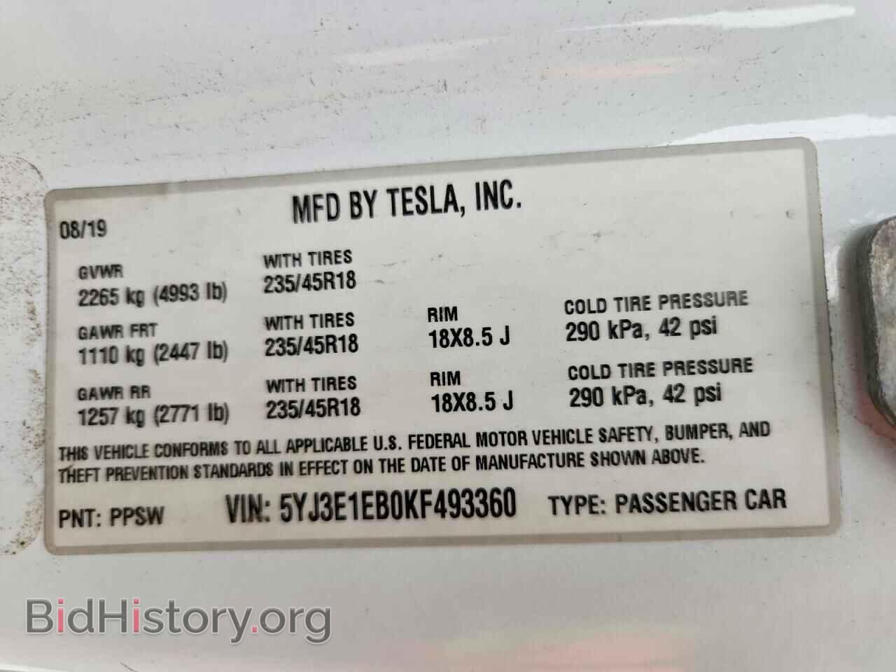 2019 TESLA MODEL 3 - VIN: 5YJ3E1EB0KF493360 - Фото 12