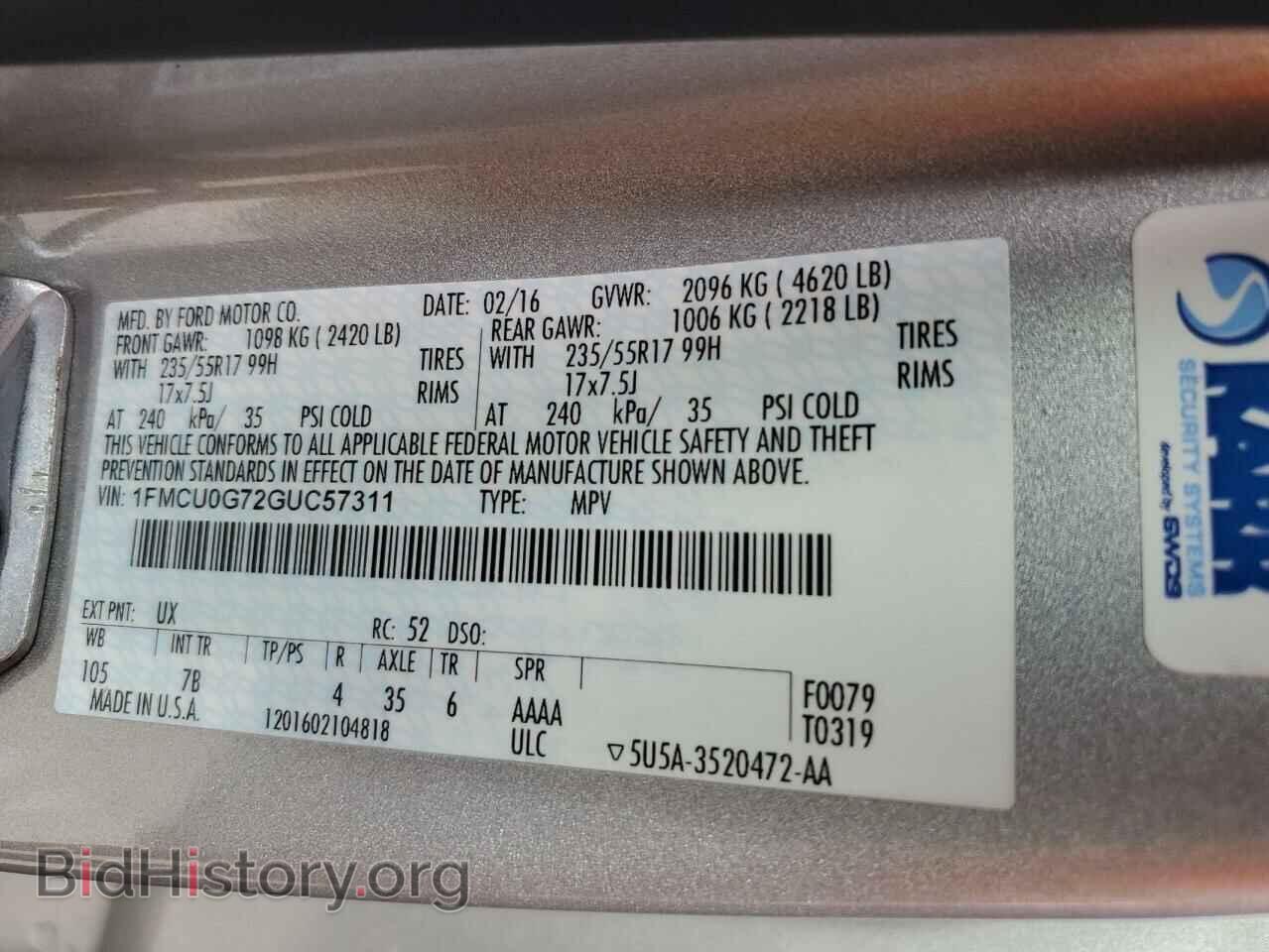 2016 FORD ESCAPE - VIN: 1FMCU0G72GUC57311 - Фото 12