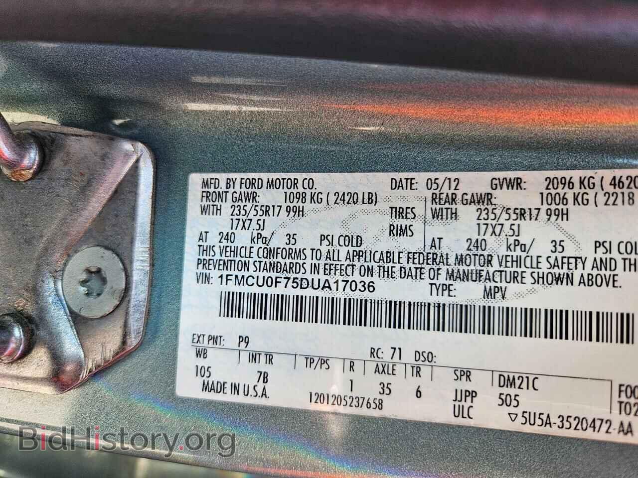 2013 FORD ESCAPE - VIN: 1FMCU0F75DUA17036 - Фото 10