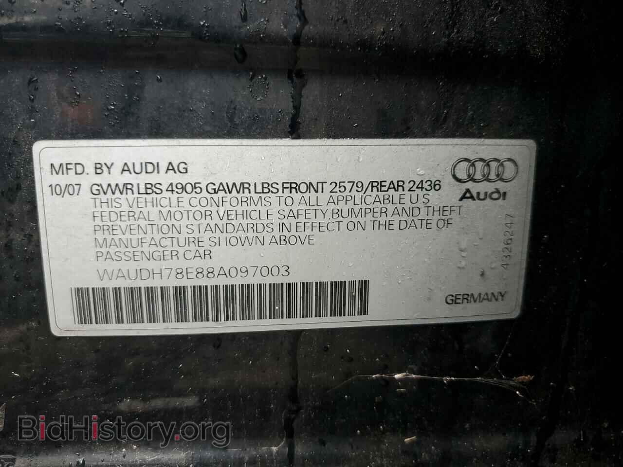 2008 AUDI A4 - VIN: WAUDH78E88A097003 - Фото 13
